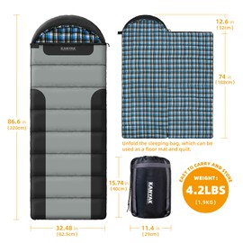 Sleeping Bags for Adults Teens Cold Weather &Warm, 3-4 Seasons, Cotton Flannel Liner Sleeping Bag, Lightweight Compact Camping Essentials Equipment, Hiking, Outdoor, Travel(T-Shaped) (Black Grey)