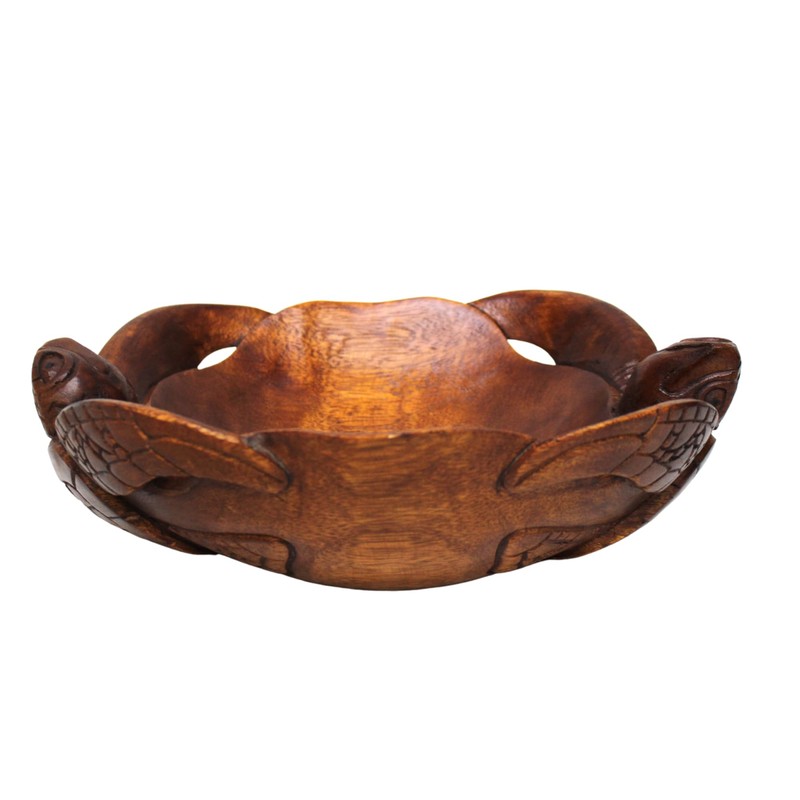 WorldBazzar Handmade Double Turtle Bowl Hand Carved Mahogany Wood Nautical