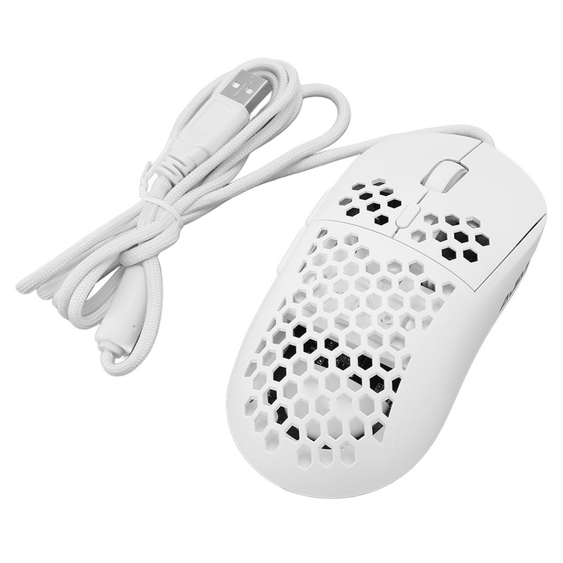 Wired Mouse Ergonomic White Adjustable DPI 6 Keys Hollowed Out