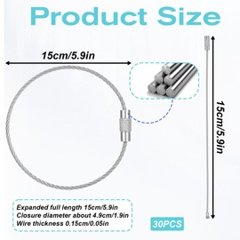 ElevateTech 30Pcs Wire Keychains Cable Stainless Steel Key Rings Loop Holder Bag Tag Small Luggage Tags Keepers Suitable Travel Business Trip Hanging Key (5.9 Inches Silver)