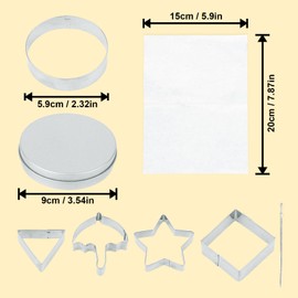 7pcs Korean Sugar Candy Making Tools, Stainless Steel Squid Cookie Cutters with Non-Stick Papers Dalgona Round Triangle Square Umbrella Star Baking Game Kit for Home Kitchen Party DIY Desserts