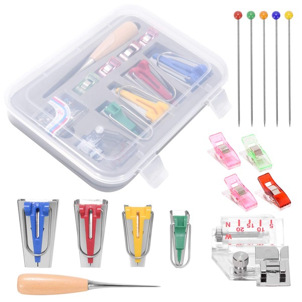 ZITFRI Bias Appliances Sewing Accessories Kit Ribbon Making Kit 6 mm 12 mm 18 mm 25 mm Sewing Tool DIY Bias Fabric with Pin Punch for Sewing Tape Feet