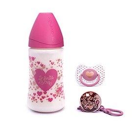 Suavinex Set De Biberon, Chupon Y Broche Couture, Rosa, Paquete De 1 Count