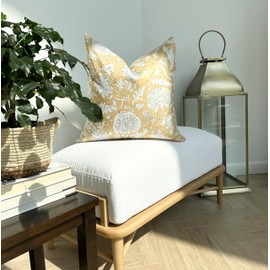 Decorative Floral Print Pillow Cover in Yellow Mustard for Home Decor, Throw Pillow Cover, Indoor Outdoor, Farmhouse, Boho, Bohemian, Classic, Accent, Pattern, 14” x 36”, Cotton and Polyester, 231