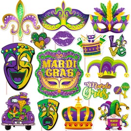 Mardi Gras Decorations Photo Booth Props, Mardi Gras Decor Carnival Photobooth, Props Purple, Green, and Gold Decorations for New Orleans, Fat Tuesday, and Masquerade Party Decoration