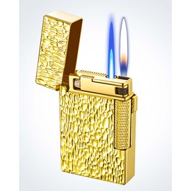 SNYYIAI Dual Flame Mode Classic Lighter, Jet Torch Lighter Soft Flame Lighter 2 in 1 Windproof Refillable Butane Lighter for Men Dad Husband Gift Collect,Gold c