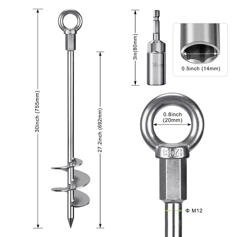 Insaga 30'' Ground Anchors Screw in Heavy Duty 12mm Solid