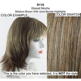 Angled Cut Wig Color R11S+ GLAZED MOCHA - Hairdo Wigs Short Asymmetrical Tapered Layers Tru2Life Heat Friendly Synthetic Capless Bundle with MaxWigs Hairloss Booklet