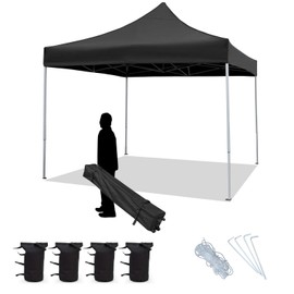 Flamaker Outdoor Canopy Tent Ez Pop Up Canopy 10x10 Instant Tent for Parties Removable Canopy with Roller Bag, Bonus 4 Weight Bags (Black)