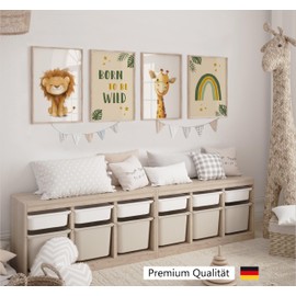 LAVEMA Pictures Children's Room Decoration | Baby Room Poster Safari Animals | Poster A4 without Picture Frame | Wall Pictures Boys | Children's Room Wall Decoration Animal Pictures