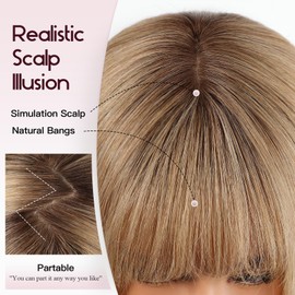 EMMOR 100% Human Hair Wig for Women - 10 Inch Shoulder Length Bob Cut with Bangs & Breathable Cap, Natural Looking for Daily Wear(Ombre Light Brown)