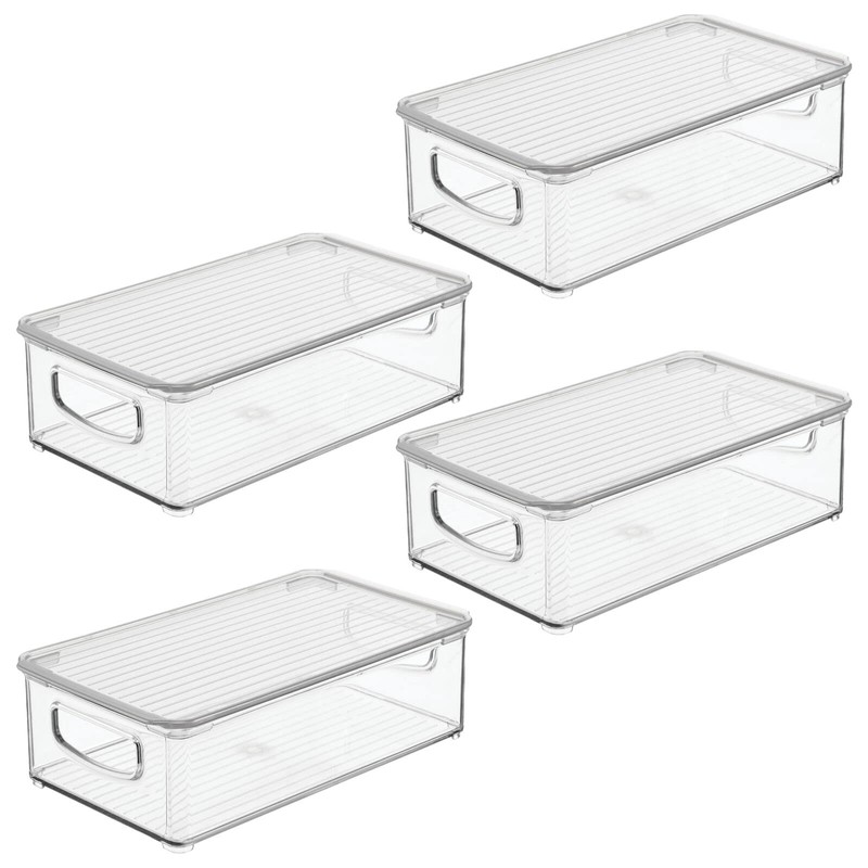 mDesign Plastic Storage Bin Box Container with Lid and Built-in