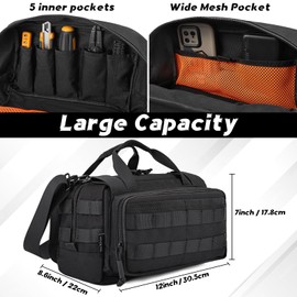 MOZETO 12 inch Tool Bag, Water-Resistant Small Tactical Tool Bag, Durable Handle Tool Bags for Men with Shoulder Strap (Black)