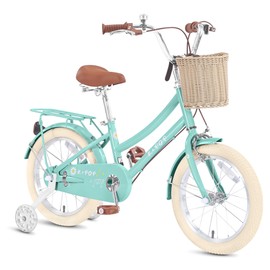 Girls 16/20 Inch Bike Kids Bicycle with Basket, Girls Bikes Ages 4-12, Single Speed Kids' Bicycles, with Front and Rear Brakes, 16 Inch Kid Bike with Training Wheels, Kickstand, Rear Seat