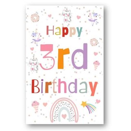 Second Ave 3rd Birthday Age 3 Unicorn Cat Ice Cream Children's Kids Happy Birthday Card Greetings Card For Girls
