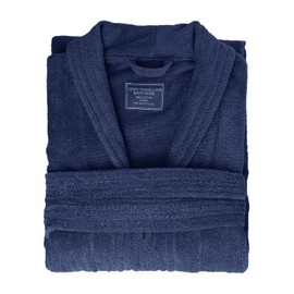 JIHAZ Pure Cotton Terrycloth Robe for Men,100% Cotton Bathrobe Towel with Cozy Soft Plush Shawl Collar,One Size (Dark Blue)
