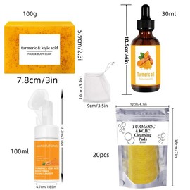 MIAOFUTONG Turmeric Skin Care Kit, 4 Counts Nourishing Cleansing Pads & Facial Cleanser & Turmeric Oil & Soap, Skin Care Products for Women, Face Care Products