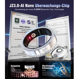 XSWCCJJ 10th Gen Diamond Smart Ring and Wireless Charging Case【Industry Number 1-0 Measurement Error】2025 Fitness Tracker for Sleep Monitoring, Portable SpO2 Smart Ring for Android and iOS, Silver 11#