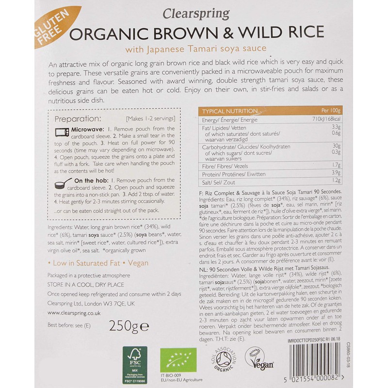 Clearspring Organic Gluten Free 90sec Brown & Wild Rice