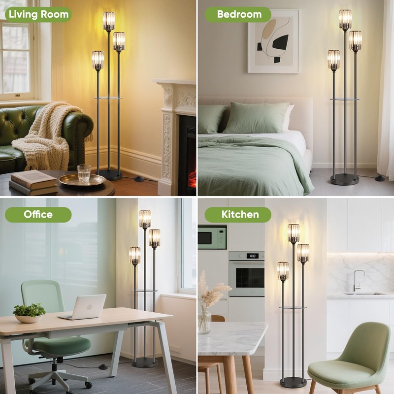 Crystal Standing Floor Lamp with Shelves for Living Room 67"