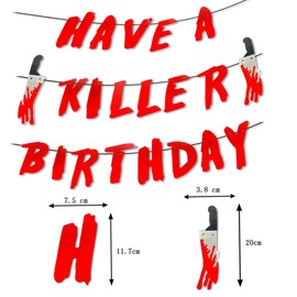 Banner "Have a Killer Birthday" – Ghirlanda di Halloween Horror con armi insanguinate per decorazione festa film horror, zombie, vampiro