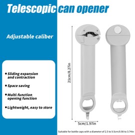 Multifunctional Magnetic Can Opener, Stainless Steel Retractable Magnet Bottle Cap Opener Jar Lid Gripper Kitchen Supplies for Weak Hands Elders (Gray White)