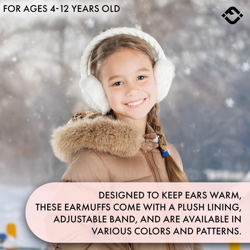 Funky Junque Kids Adjustable Earmuffs - Cable Knit - Ivory