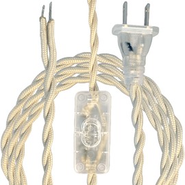 Royal Designs, Inc. 8Ft Twisted Rayon Lamp Cord with NEMA-15P Plug, On/Off Switch, Stripped Ends Ready for Wiring, SPT-1 UL Listed, Off/White - Pack of 1