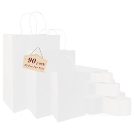vanhel 90 pack white Paper bags with Handles,Assorted Sizes Gift Bags Bulk White Paper Bags,Festival,Birthday, Favor,Party,Retail Merchandise Bags