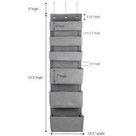 Household Essentials 6 Pocket Over the Door Pocket Organizer, PP Non-Woven Fabric Pockets, Reinforced Siding, Foldable, Versatile, Perfect for Residential and Commercial Doors, Grey