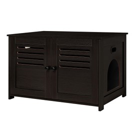 DINZI LVJ Litter Box Enclosure, Cat Litter House with Louvered Doors, Entrance Can Be on Left or Right Side, 31.5" Long Hidden Washroom for Most of Litter Box, Cat Furniture Cabinet, Espresso