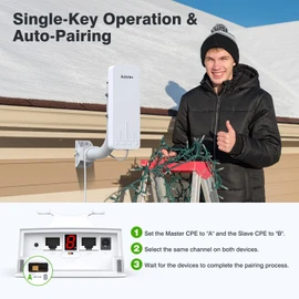 AdaLov CPE660 3KM Outdoor Wireless Bridge 5.8GHz Point to Point WiFi CPE | PtP WiFi bridge for farms, barns, shops and CCTV/IP cameras. 14dBi antenna, IP65, Compatible with Starlink, Long Range Extend