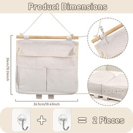 Forhandy Pack of 2 Hanging Organisers, High Capacity Hanging Storage with 3 Compartments, Foldable Linen Wall Organiser, Hanging Wall Storage Bag with 2 Sticky Hooks for Home, Office, Bathroom, Beige