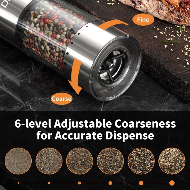 DIJEE 2Pack Electric Salt and Pepper Grinder Set with Tray