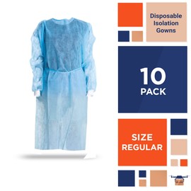 EZGOODZ Blue Disposable Isolation Gown. 10 Pack Disposable Gowns Medical with Cuffs, Sleeves, Back Ties. 45 GSM SPP Disposable Medical Gowns for Women and Men. Unisex Disposable Surgical Gowns