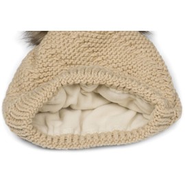 styleBREAKER Unisex Plain Knitted Bobble Hat Fine Knitted with Fleece Lining Winter Fur Bobble Hat 04024175, light brown