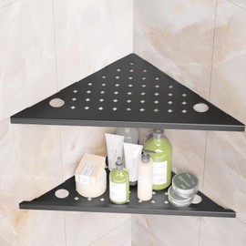 mivndeeopu Corner Shower Shelves 2-Pcs, 10” Rustproof 304 Stainless Steel Shower Corner Shelf with Razor Holder, Recessed Bathroom Shower Shelf for Tiled Wall