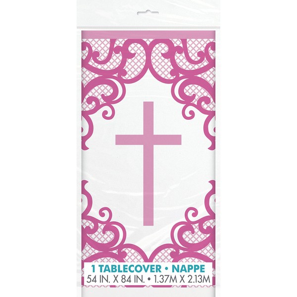 Fancy Pink Cross Rectangular Plastic Table Cover (137cm x 213cm) - Perfect for Parties, Events & Celebrations - 1-Pack