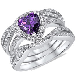 LaRaso & Co His Hers Wedding Set 3 PCS TRIO Sterling Silver Wedding Band Bridal Engagement Ring Set Him Her 15/9