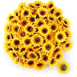 Yxinjy 100 Pcs Mini Yellow Artificial Flower Heads Fake Sunflower Decorative Fabric Flowers Craft Floral Embellishments for Wreaths Wedding，Artificial Plants and Home Decor Flowers