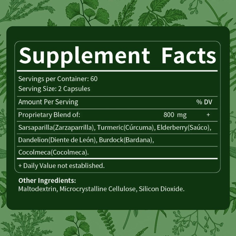 Verdeherb Sarsaparilla Root Capsules, Natural 6-in-1 Formula Supplement with Sarsaparilla