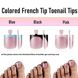 Wellquinn French Tip Toe Nail Press Ons, 180pcs Toenails Sharp Square for Women, Pre-Designed Soft Gel Thick False Toenail Extension, Pink Blue Black French Tip Full Cover Acrylic Nails 15 Sizes
