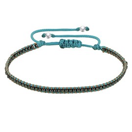 LES POULETTES BIJOUX - Bracelet Grey Beads Braided Link Orange and Turquoise, coton