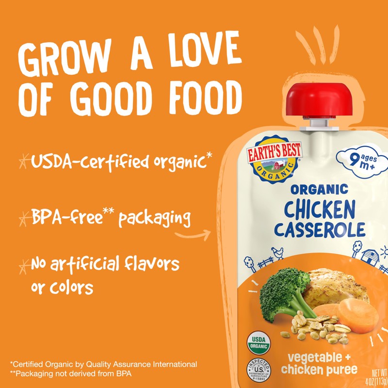 Earth's Best Organic Vegetable + Chicken Puree Chicken Casserole Pouch,