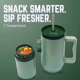 Sip N’ Snack Dual Compartment Stainless Steel Water Bottle – Triple Insulated, 24 Hours Cold/Hot, Leak-Proof, 2 Ways to Sip – Perfect for Drinks & Snacks On-the-Go (Sage/Kelly Green)
