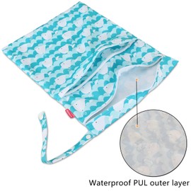Damero Cloth Diaper Wet Dry Bag with Handle for Swimsuit, Pumping Parts, Wet Clothes and More, Ideal for Travel, Exercise, Daycare, Swimming, Reusable and Water-Resistant (Large,Cute Whale)