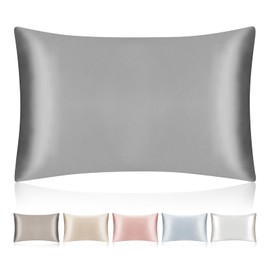 SILKTALE 100% Mulberry Silk Pillowcase for Hair and Skin,Both Sides Geniune Silk Bed Pillow Case with Hidden Zipper,19 Momme Grade 6A,1pc,Light Grey,Standard Size 50x65cm