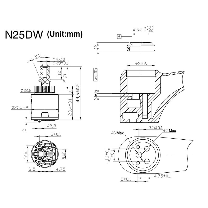 25mm Faucet Cartridge Replacement (N25DW Set of 5), CUPC Certified,
