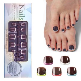 CHANGAR French Toe Nail Tips Press on Toenails，120Pcs 5 Style Soft Gel Toe Nail Press Ons Short Brighter French Toenail Tip for Women, Soak Off Fake Toe Nails Extensions (010)