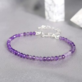 Unbranded Natural Amethyst Gemstone Beads Healing Calming Dainty Women Crystal Bracelet
